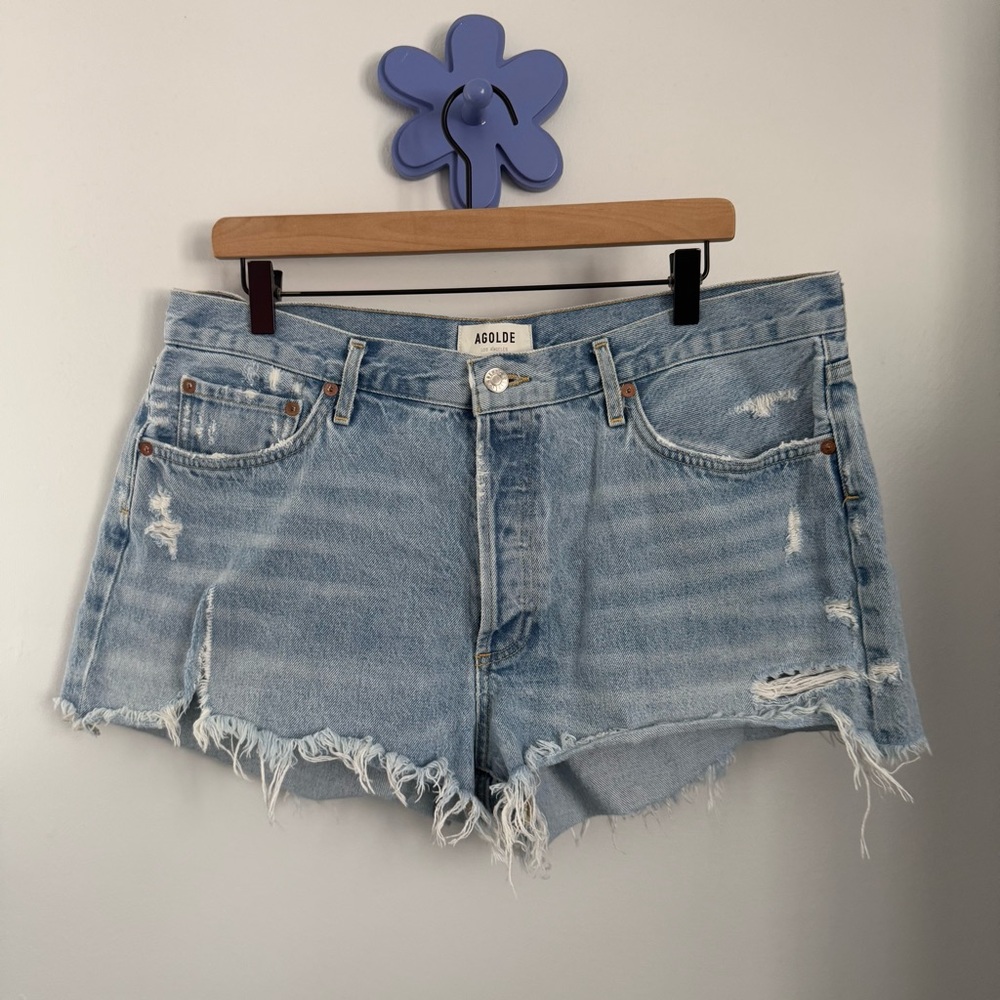 Agolde 32 Parker Vintage Cut Off Short Swapmeet Distressed Light Wash